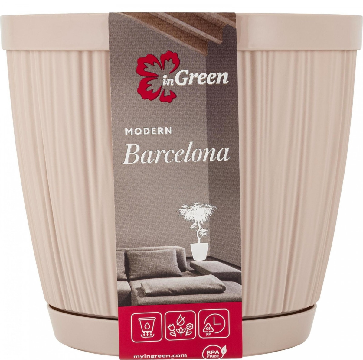 Горшок цветоч. 1,8л ф155см InGreen BARCELONA молочный шоколад IG623010047 1/16