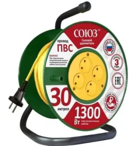 Удлинитель на катушке 4места 30м 6А (ПВС 2,0х0,75) Союз 481S-3103