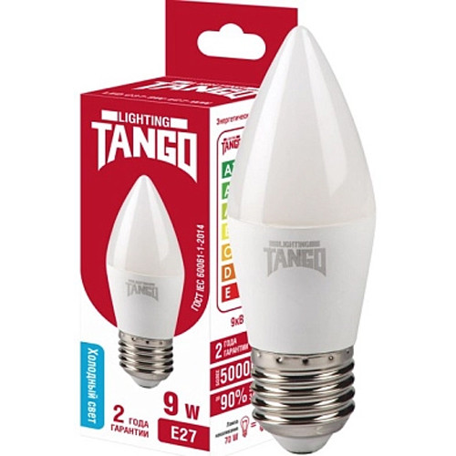 Лампа светодиодная свеча Е27  9W холодный свет 6500K TANGO C37 (1205280)