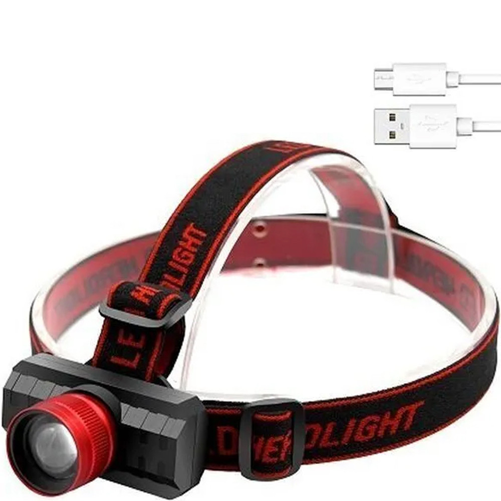 Фонарь налобный аккумуляторный  1LED, 3Вт, световой поток 800Лм, зарядка USB 1806 G-2009 /К/ 1/240