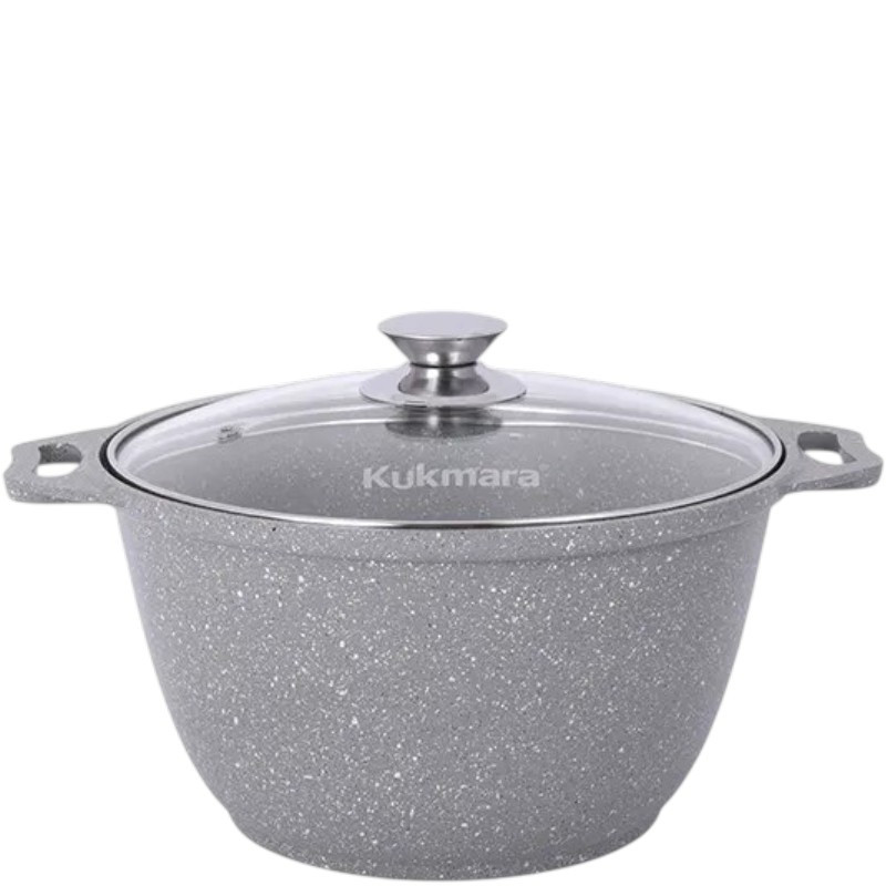 Кастрюля литая 4,0л стекл.крышка, АП светлый мрамор /кмс42а/ КЗМ