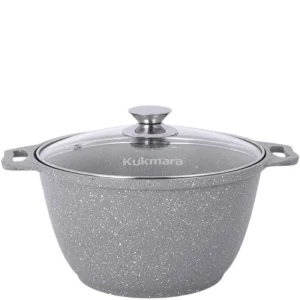 Кастрюля литая 4,0л стекл.крышка, АП светлый мрамор /кмс42а/ КЗМ