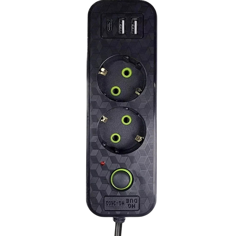 Удлинитель с/з 2 места 5м ток 16А с выкл +3 USB ST-4316 1/80