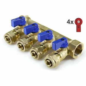 Коллектор 1"*16* 4 крана красные/синие ручки 200-1(4)-16 ТИМ