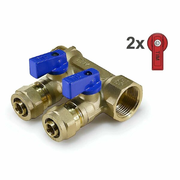 Коллектор 1"*16* 2 крана красные/синие ручки 200-1(2)-16 ТИМ