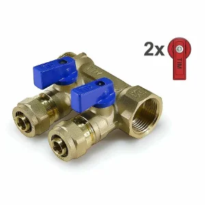 Коллектор 1"*16* 2 крана красные/синие ручки 200-1(2)-16 ТИМ