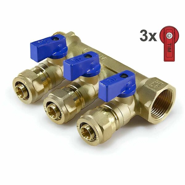 Коллектор 1"*16* 3 крана красные/синие ручки 200-1(3)-16 ТИМ